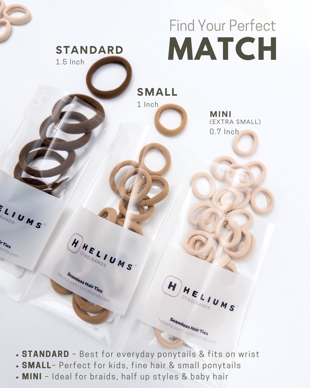 Heliums Seamless Hair Ties - Dark Brown - No Damage Gentle Hair Bands - 20 Count