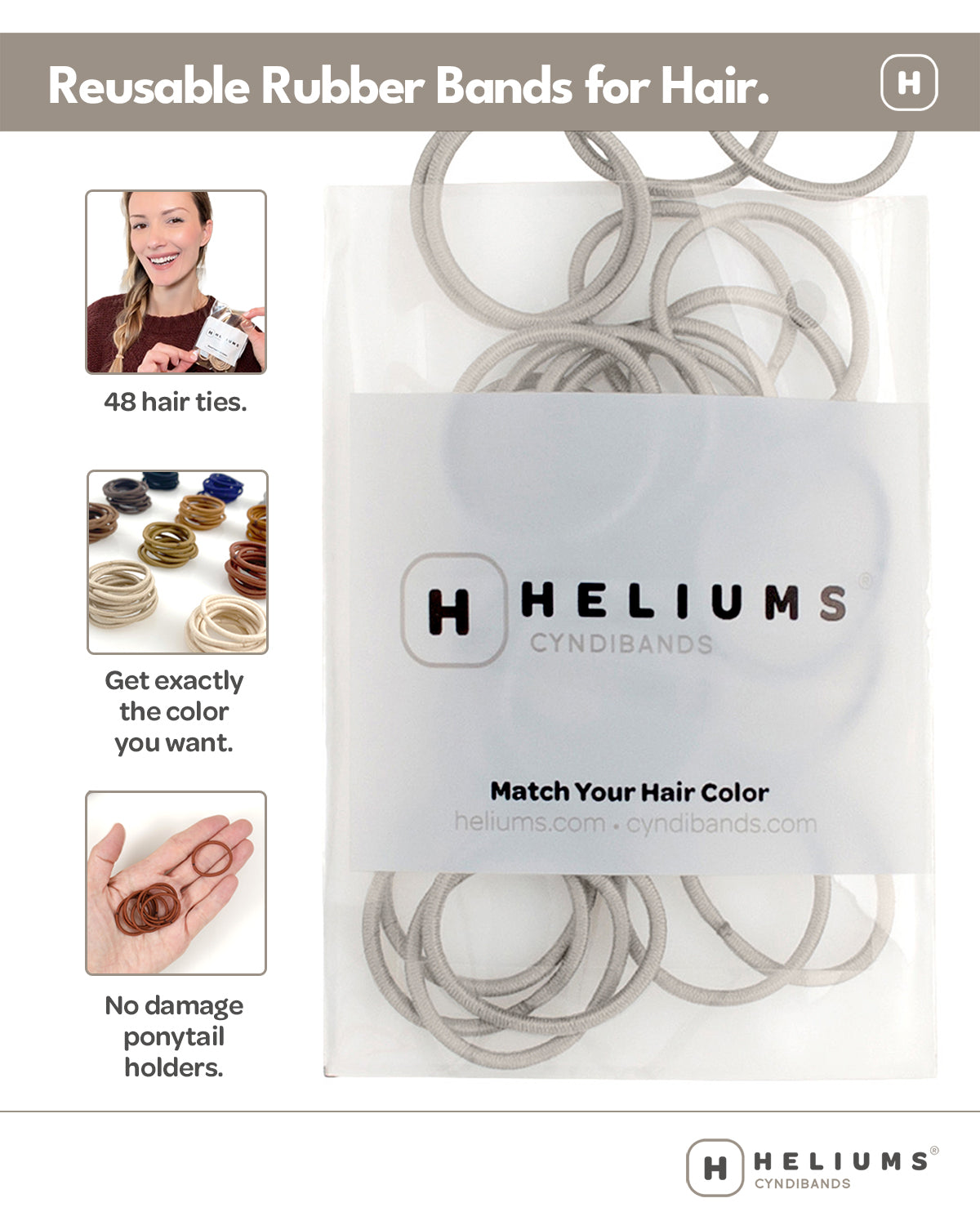 Heliums Small Hair Ties - 2mm Mini Elastics (48-Pack)
