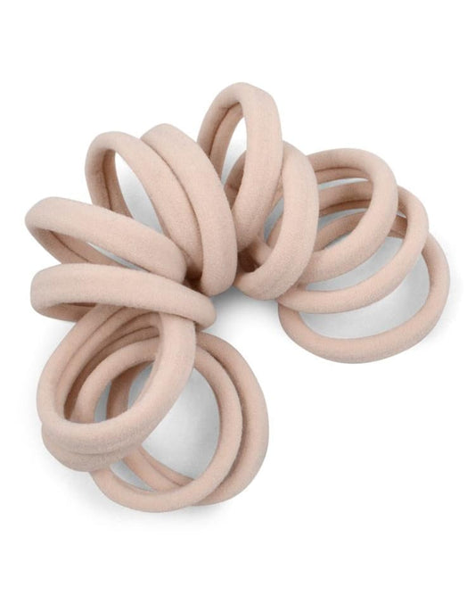 Spiraled stack of Blonde seamless elastic hair ties.