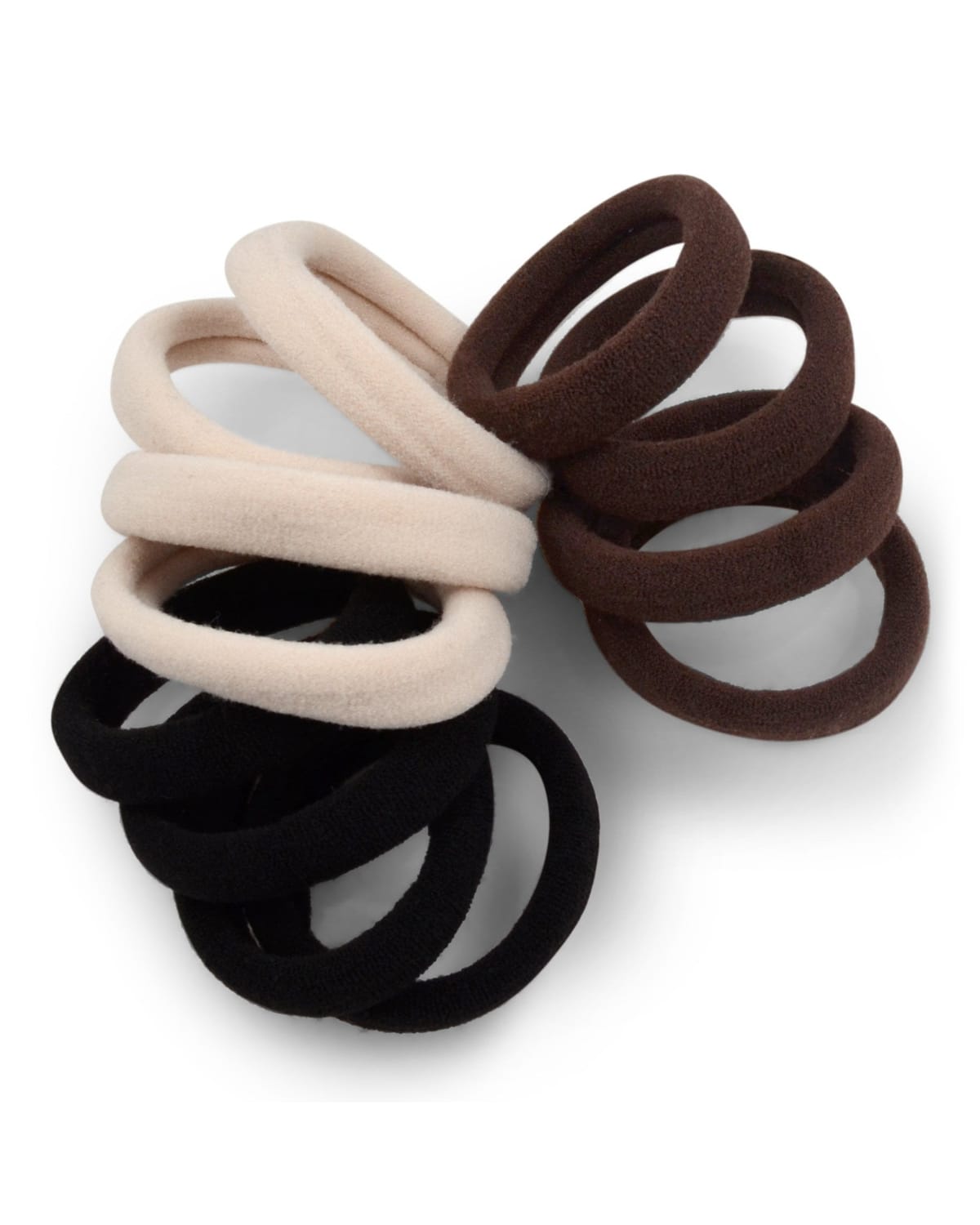 Spiraled stack of Neutrals Mix seamless elastic hair ties.