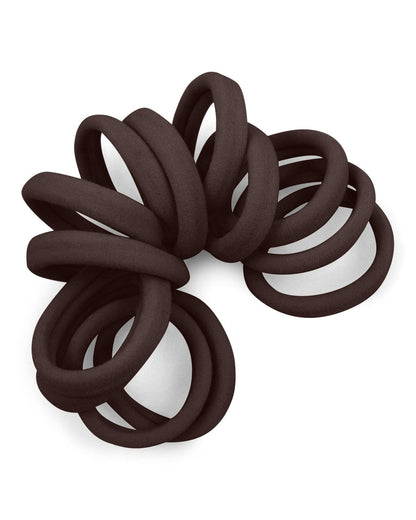 Spiraled stack of Dark Brown seamless elastic hair ties.