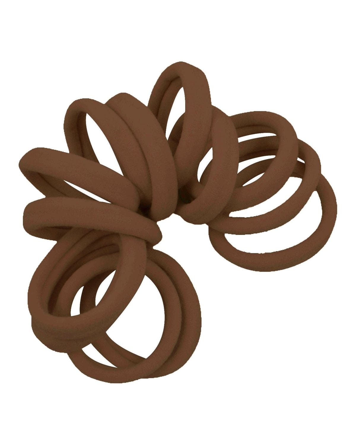 Spiraled stack of Brown seamless elastic hair ties.
