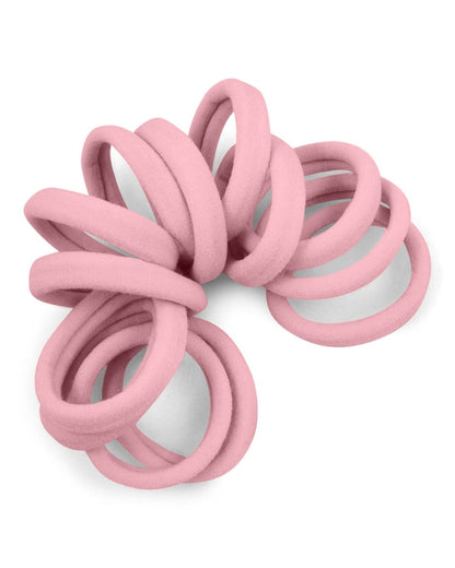 Spiraled stack of Light Pink seamless elastic hair ties.