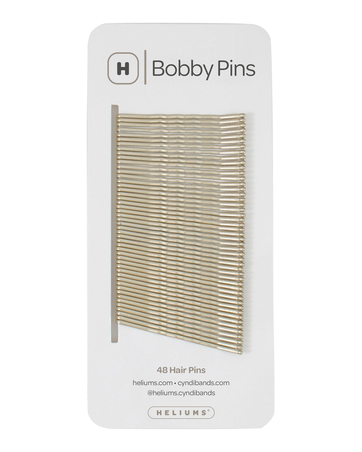 Packaging of Heliums brand 2-inch wavy blonde color bobby pins, displaying multiple pins on white card with the brand logo and name.