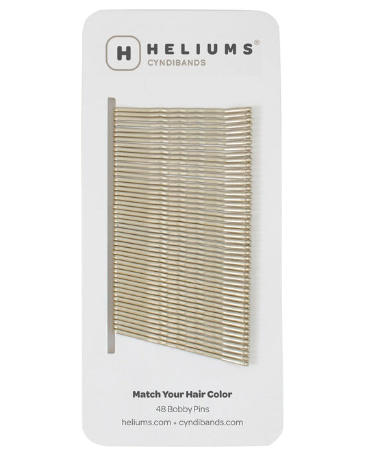 Packaging of Heliums brand 2-inch wavy blonde color bobby pins, displaying multiple pins on white card with the brand logo and name at the top.