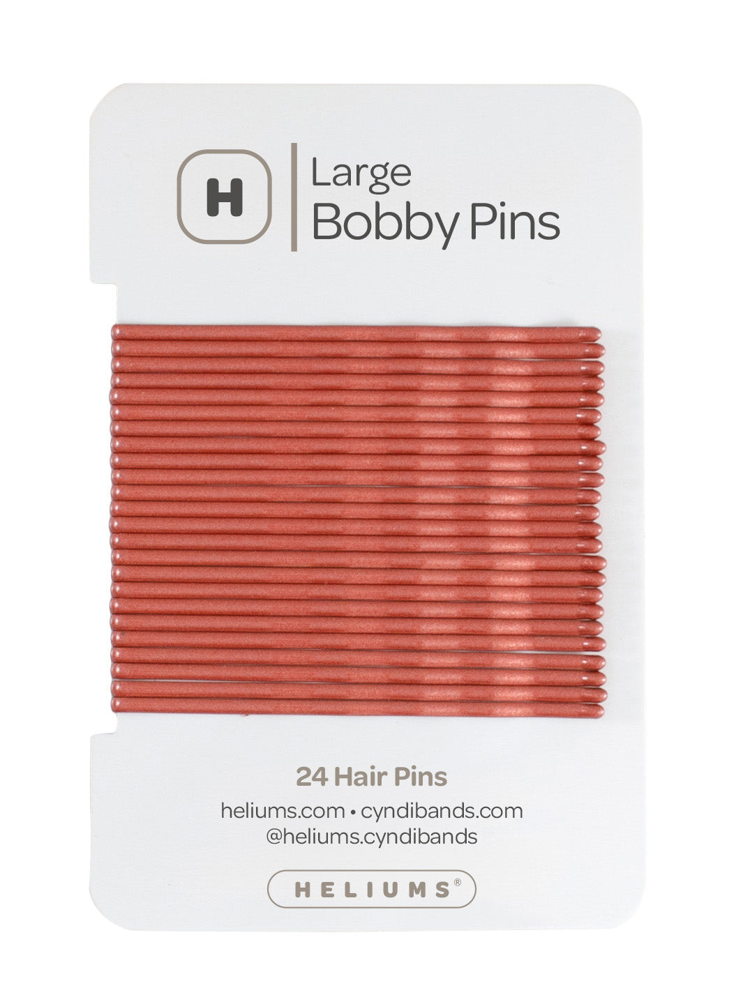Heliums Auburn Red Large Bobby Pins package containing 24 hair pins, shown on a clean white background.