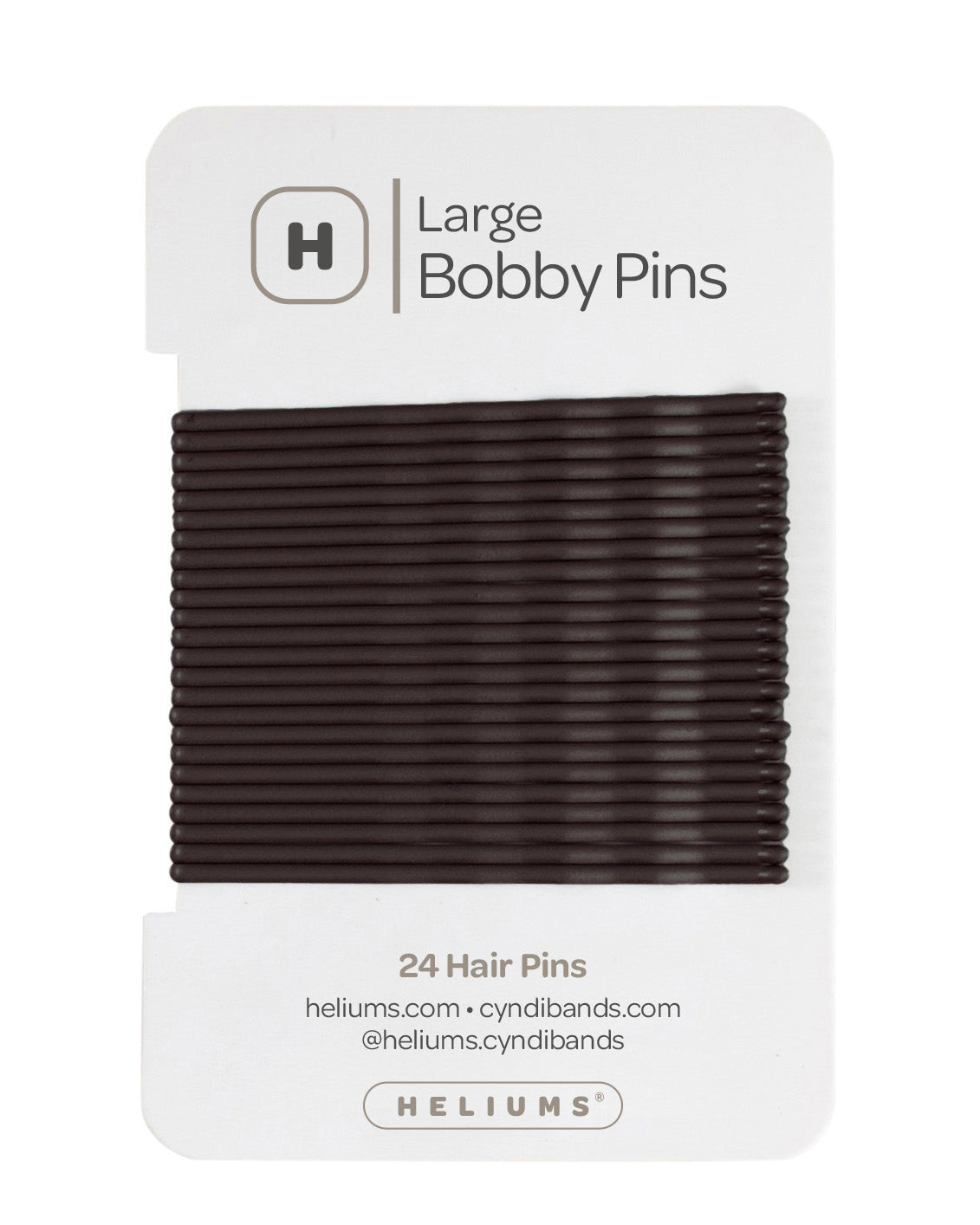 Heliums Dark Brown Large Bobby Pins package containing 24 hair pins, shown on a clean white background.