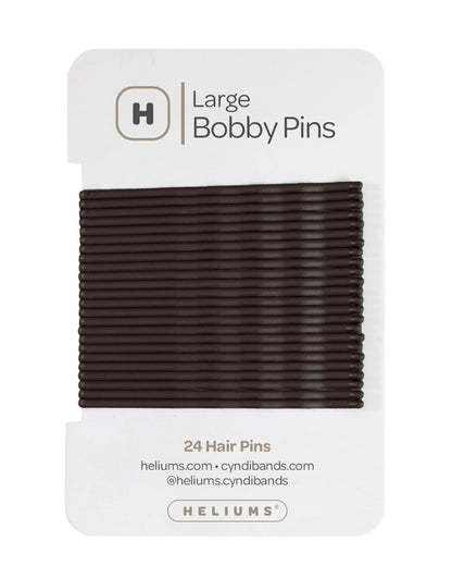 Heliums Dark Brown Large Bobby Pins package containing 24 hair pins, shown on a clean white background.